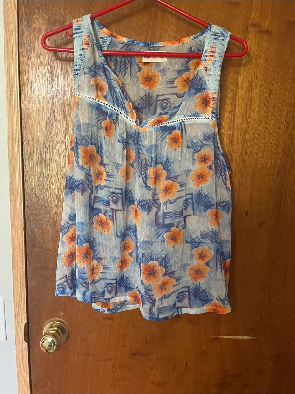 Sleeveless Floral V-Neck Camisole in Blue & Orange - Women